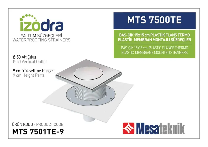 MTS 7500TE Thermo-Elastic Membrane Plastic Flange Mounted Drain Systems 15 cm Push-Open
