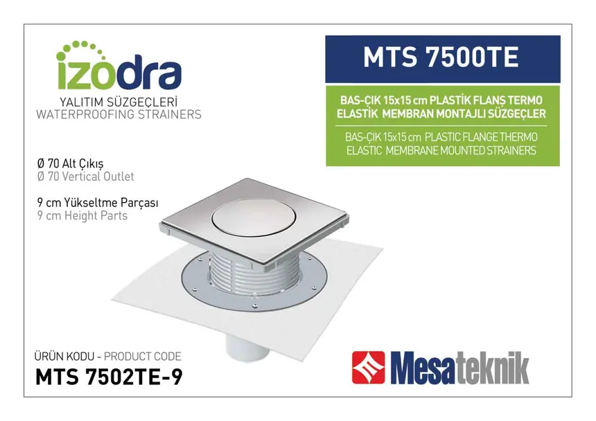MTS 7500TE Thermo-Elastic Membrane Plastic Flange Mounted Drain Systems 15 cm Push-Open