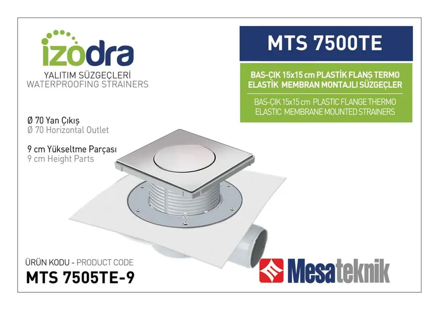 MTS 7500TE Thermo-Elastic Membrane Plastic Flange Mounted Drain Systems 15 cm Push-Open