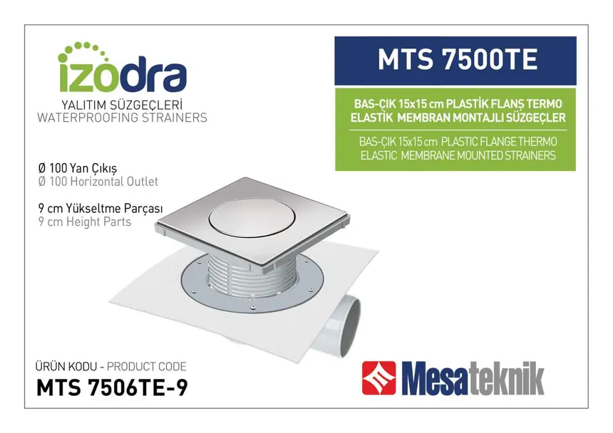 MTS 7500TE Thermo-Elastic Membrane Plastic Flange Mounted Drain Systems 15 cm Push-Open